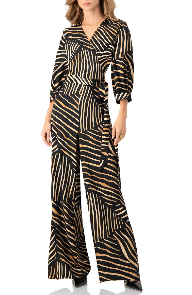 IVONNE Wide-Leg Patterned Trousers, Alternate, color, Black