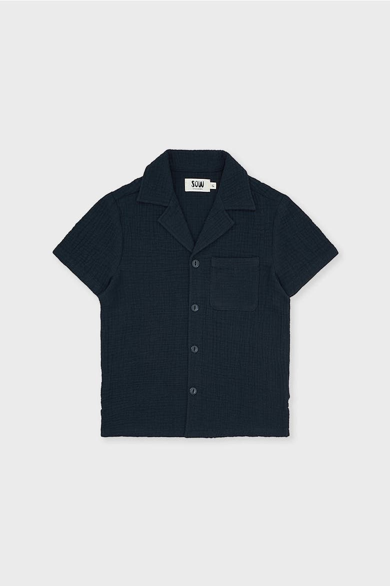 Organic Cotton Camp Collar Waffle Shirt, Main, color, Black