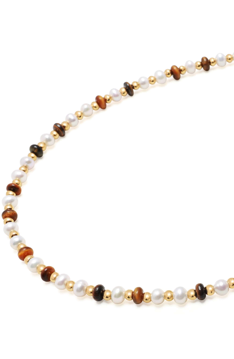 Mini Beaded Pearl Tiger Eye Choker