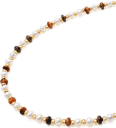Nialaya Mini Beaded Pearl Tiger Eye Choker