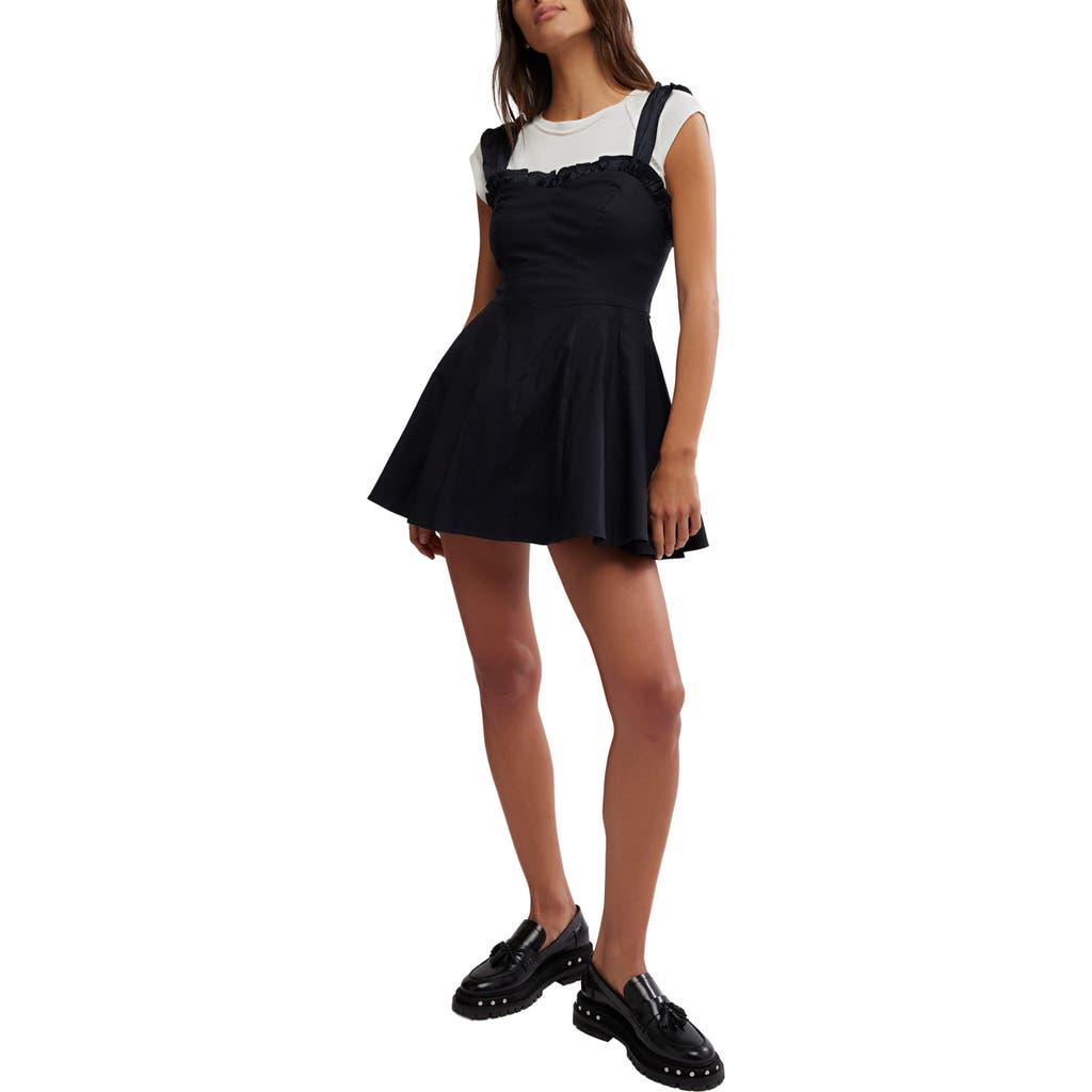 Free People Midnight Magic Mini Skater Dress In Black In Black Combo