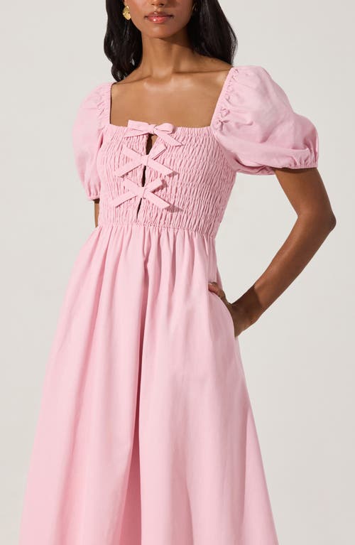 Astr The Label Bow Detail Smock Bodice Cotton Blend Dress In Pink