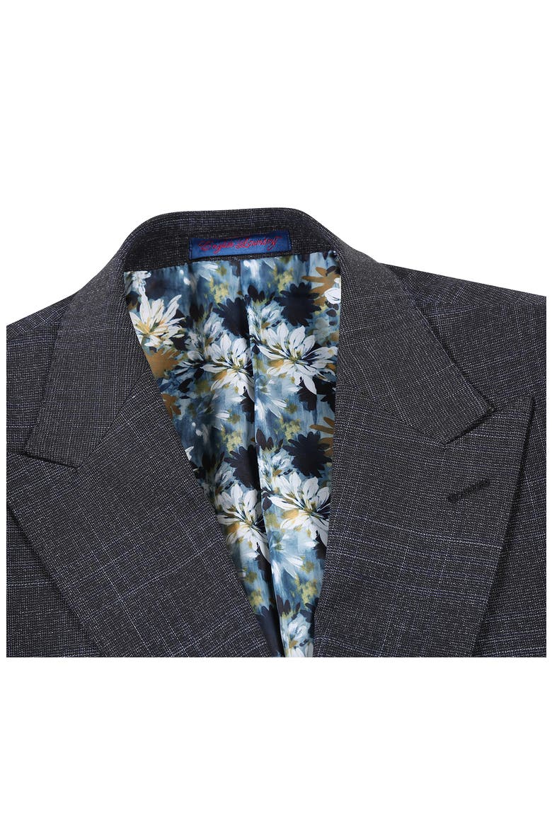 Plaid Trim Fit Peak Lapel Two-Piece Suit, Alternate, color, NAVY