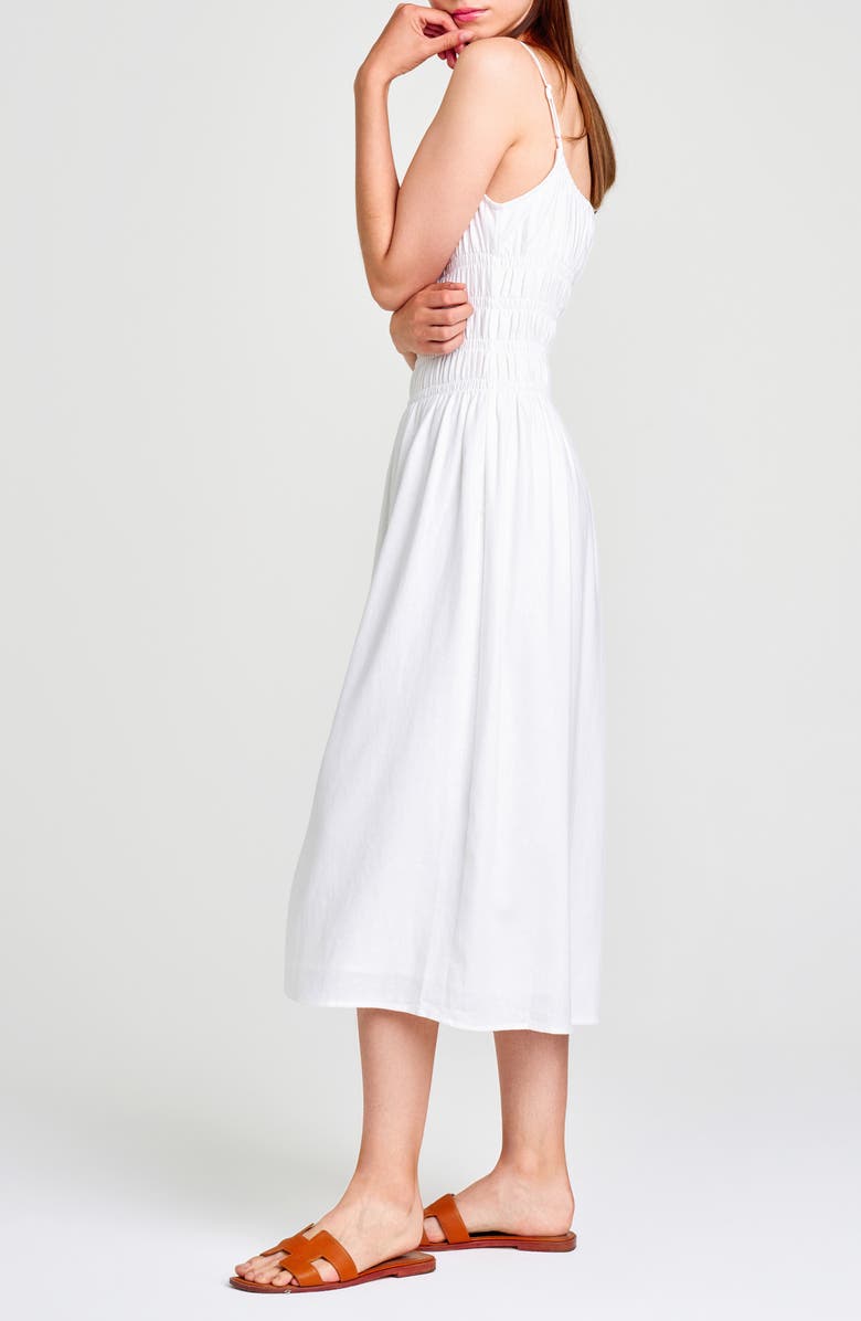 WAYF Isabelle Smocked Linen Blend Midi Sundress, Alternate, color, Ivory