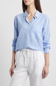 beachlunchlounge Candy Stripe Cotton Blend Button-Up Shirt