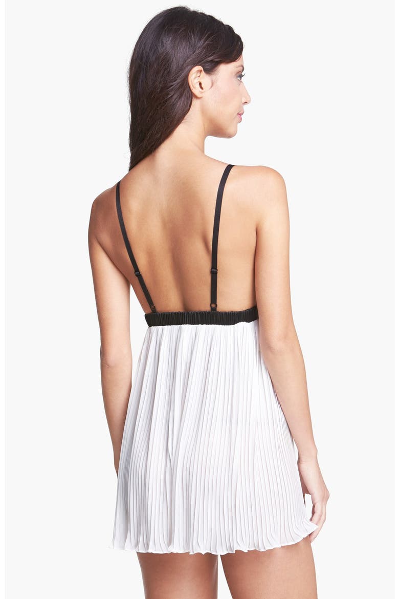 Pleated Chemise & Thong Set, Alternate, color, IVORY/ BLACK LACE