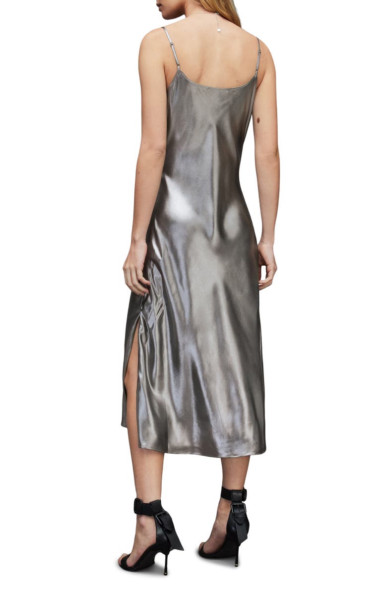 AllSaints Hadley Cowl Neck Metallic Satin Slipdress, Alternate, color, 