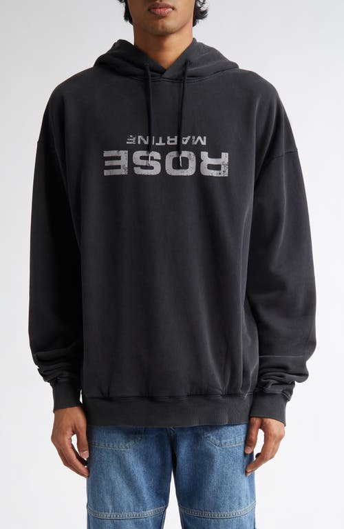 Martine Rose Upside Down Logo Classic Cotton Jersey Hoodie in Black Washed Rose Black  product
