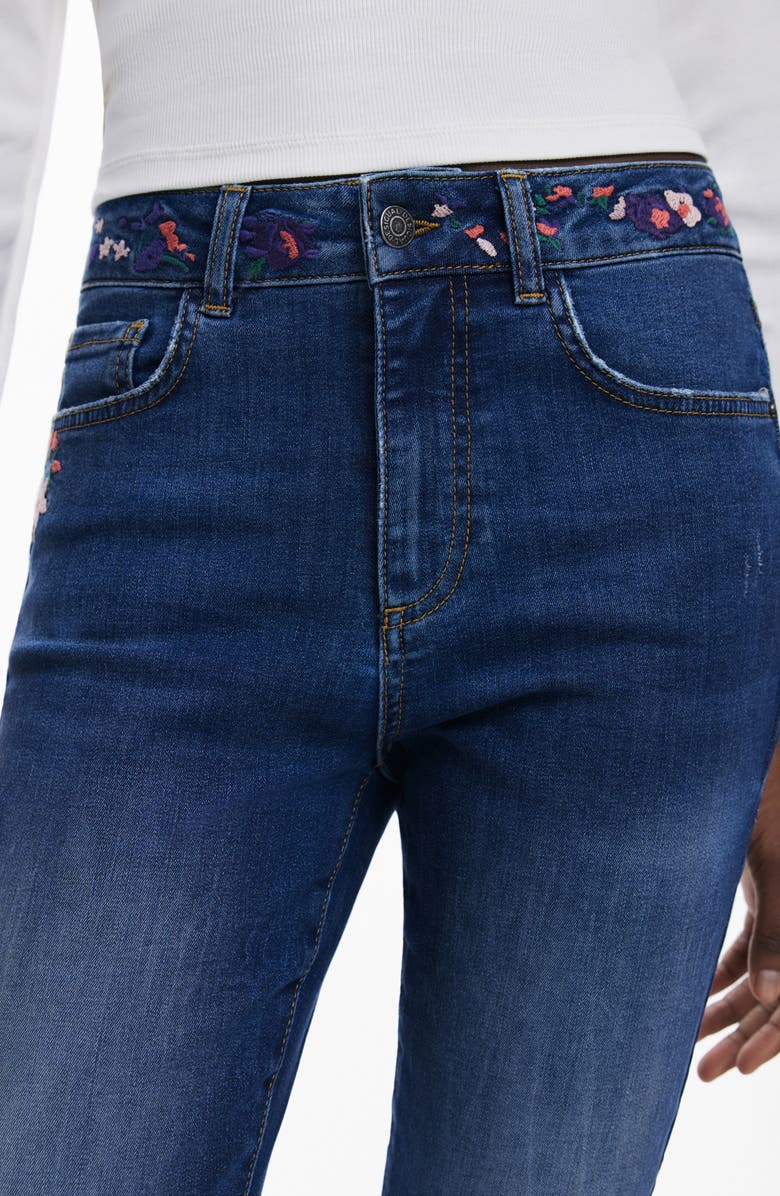 Desigual Slim Embroidered Jeans, Alternate, color, Blue
