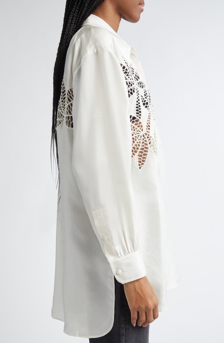 Diotima Lace Panel Silk Button-Up Shirt, Alternate, color, 