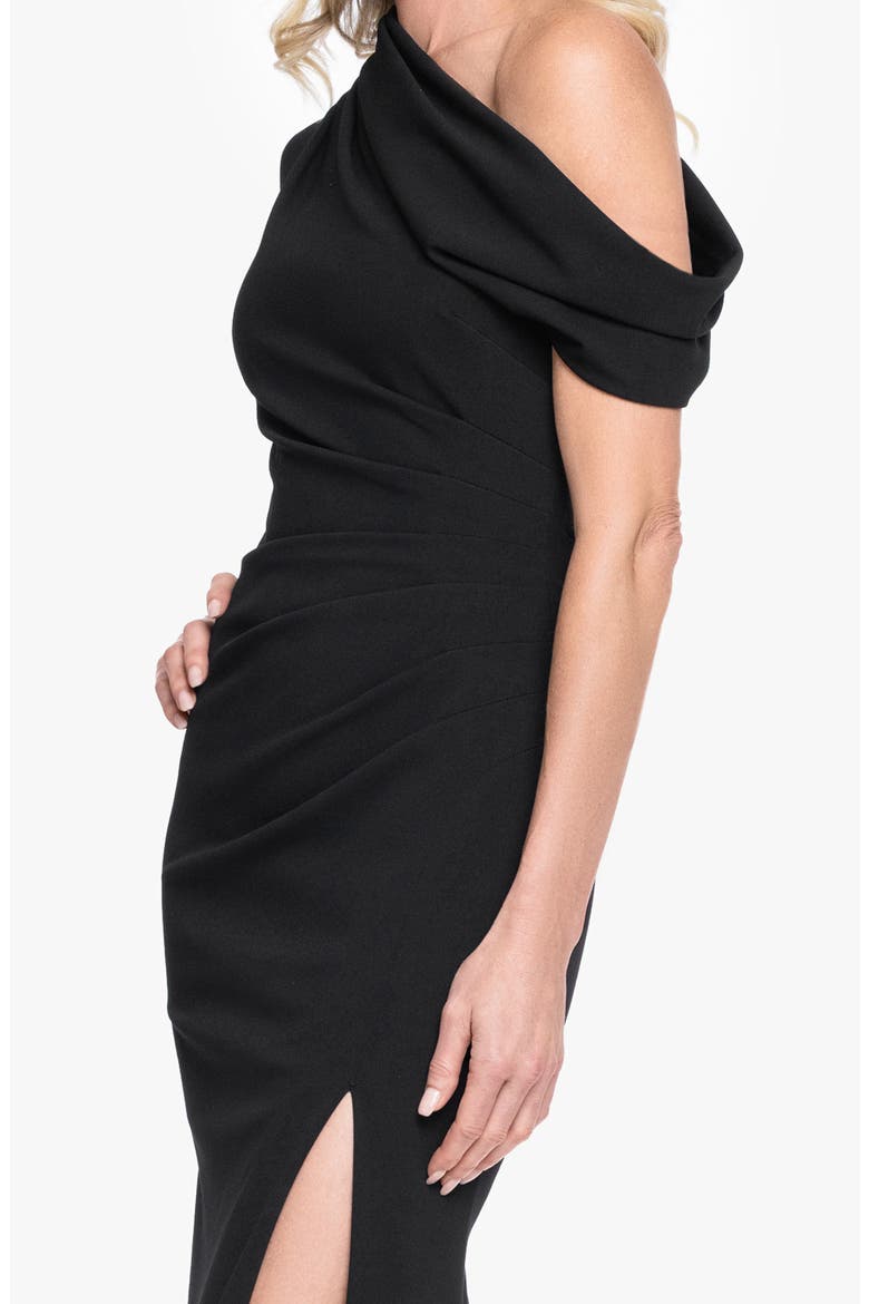 One-Shoulder Scuba Crepe Gown, Alternate, color, BLACK