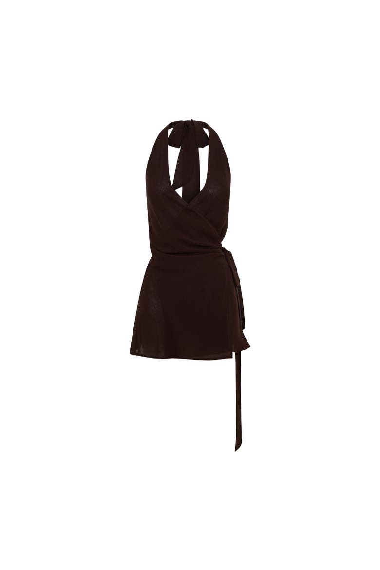 Sirena Wrap Mini Dress, Main, color, Chocolate