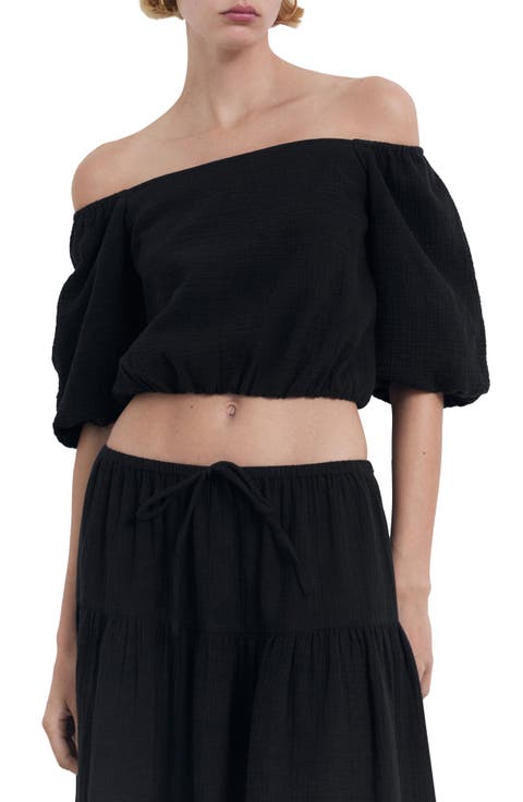 Puffed Off the Shoulder Crop Top