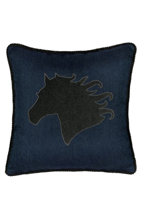 Black Beauty Handmade Velvet Embroidered Applique Indoor & Outdoor Accent Pillow