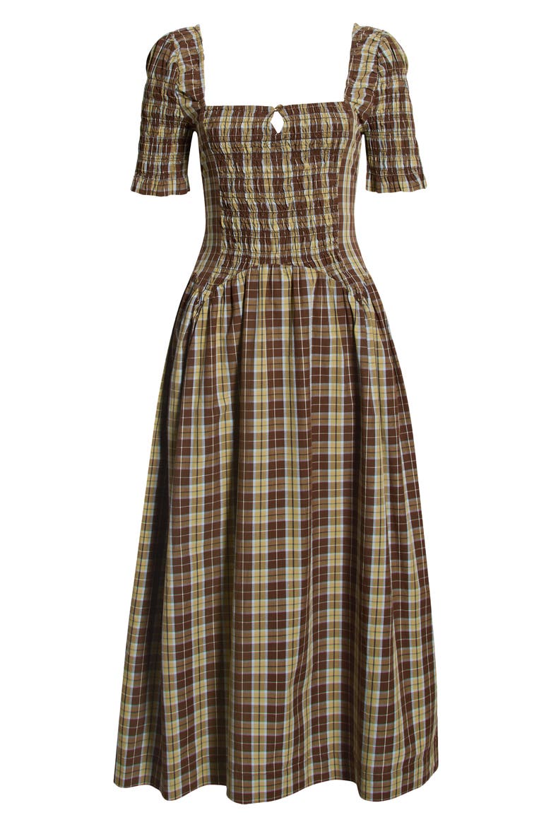 Emmy Check Organic Cotton Dress, Alternate, color, COCOA