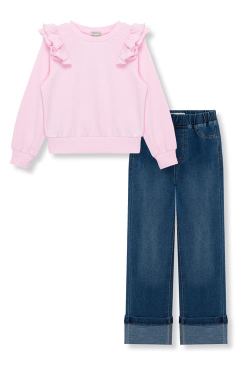 Kids' Ruffle Top & Straight-Leg Jeans Set (Toddler, Little Kid & Big Kid)