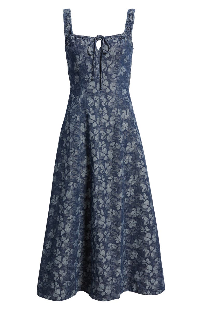 MOON RIVER Floral Denim Midi Dress, Alternate, color, Indigo