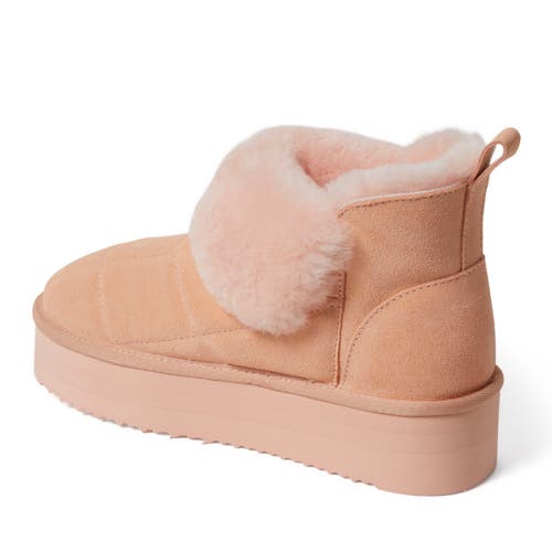 Shop Dearfoams Fireside Bayswater Genuine Shearling Quilted Platform Bootie In Peach Dust