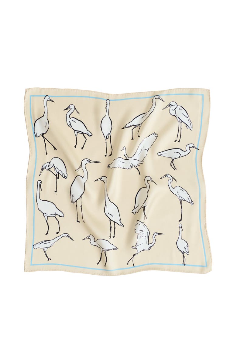 Lost Pattern "Little Egret" Silk Pocket Square, Alternate, color, Beige