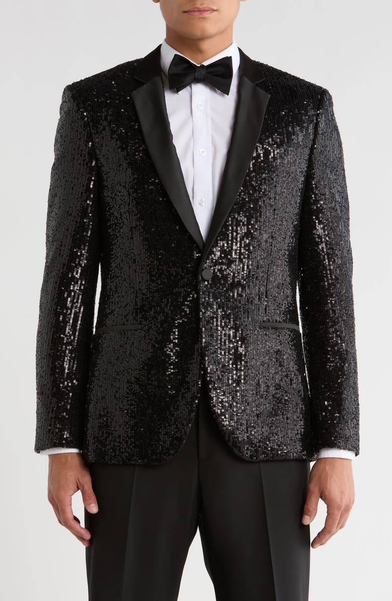 HUGO Arti Sequin Notch Lapel Stretch Blazer, Main, color, 
