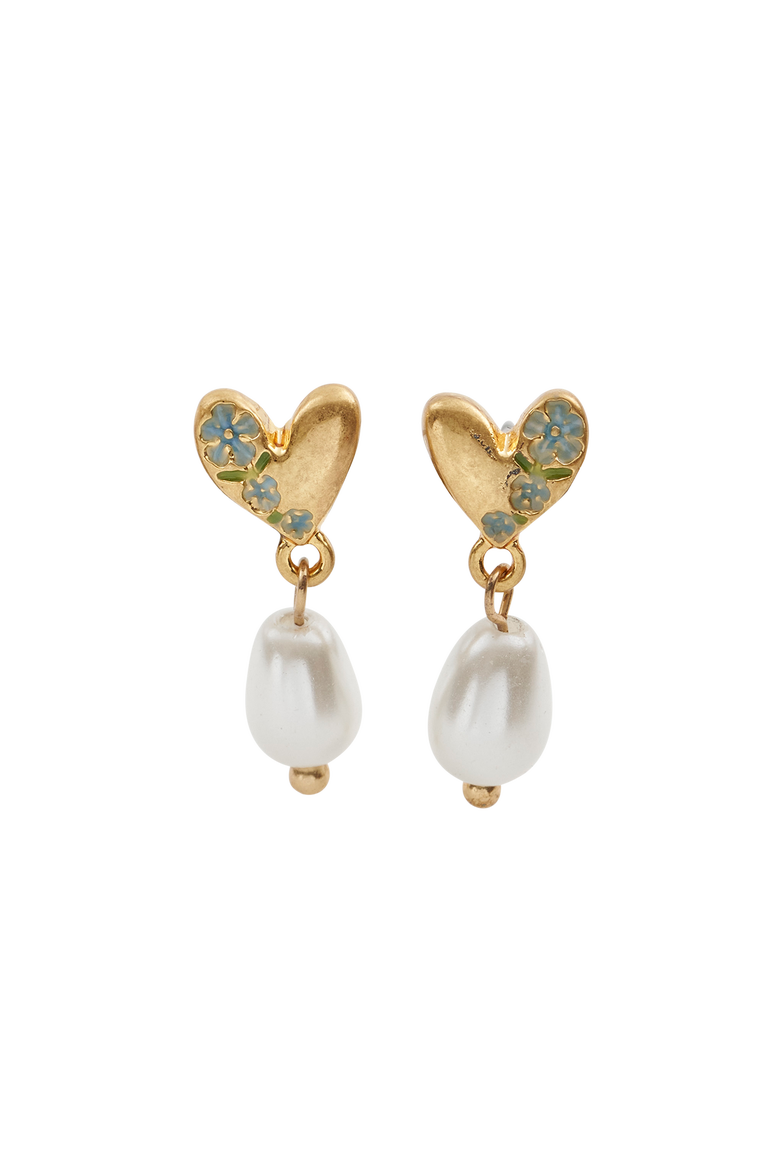 Forget-Me-Not Heart & Pearl Earrings, Main, color, Blue & Gold