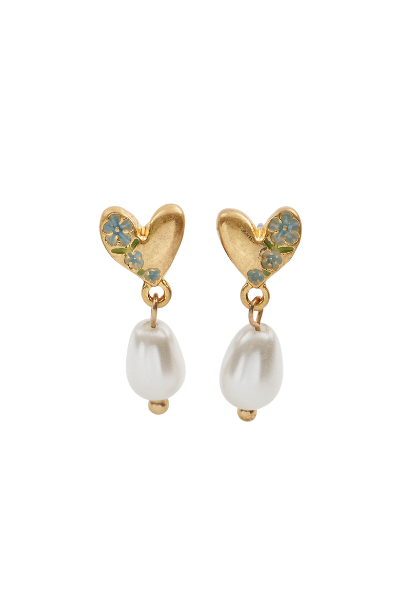 Fable England Forget-Me-Not Heart & Pearl Earrings, Main, color, Blue & Gold