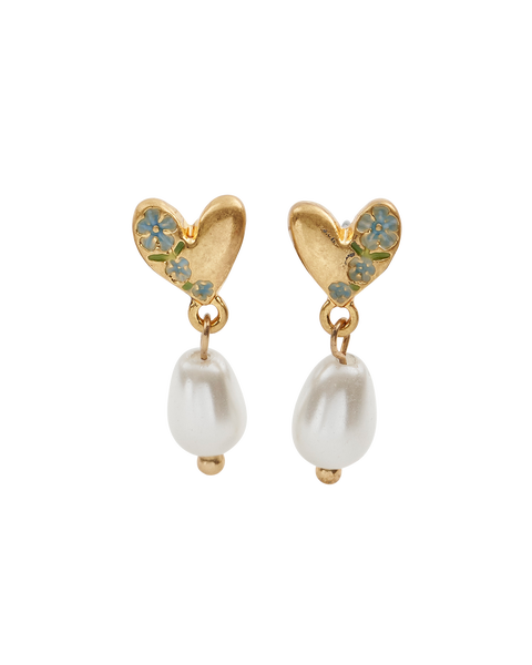 Forget-Me-Not Heart & Pearl Earrings
