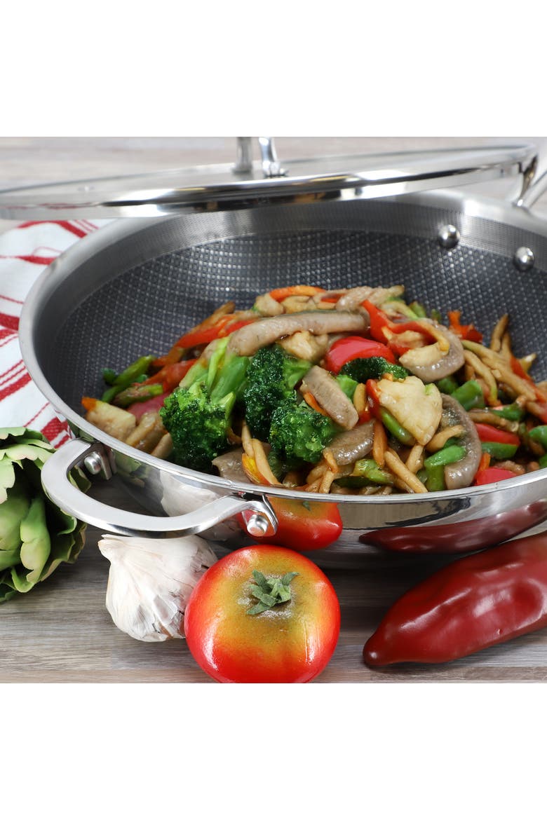 12.5" Stainless Steel Nonstick Wok with Lid in Silver, Alternate, color, Silver