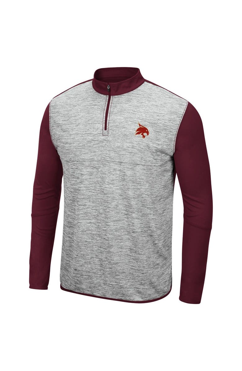 COLOSSEUM Men's Colosseum Heather Gray/Maroon Texas State Bobcats Prospect Quarter-Zip Jacket, Alternate, color,