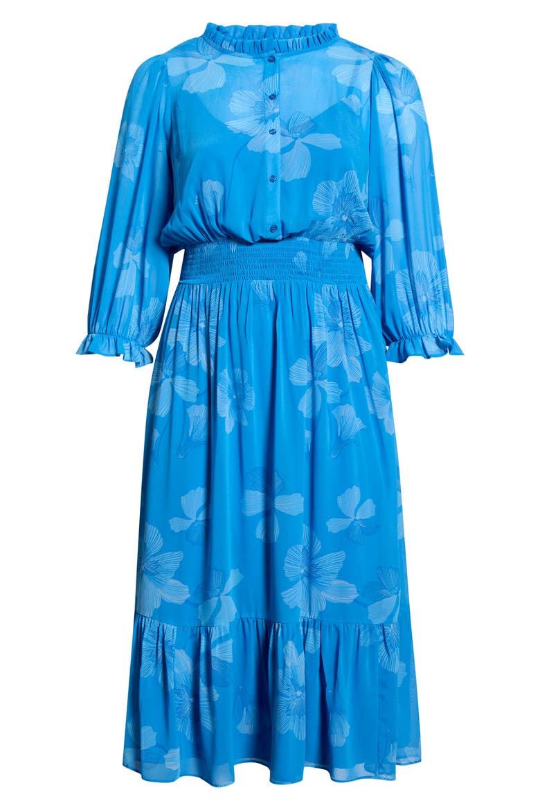 Surf Blossom Irene Smocked Midi Dress, Alternate, color, BLUE WHITE