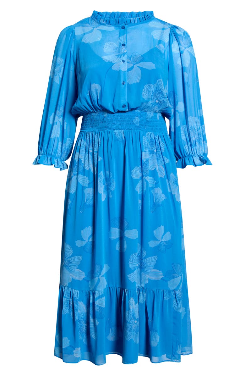 SUGARLIPS Surf Blossom Irene Smocked Midi Dress, Alternate, color, Blue White