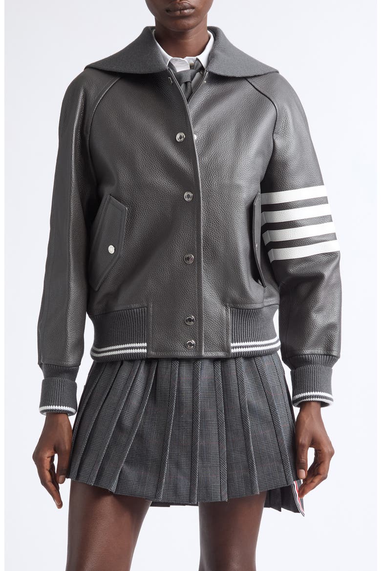 Oversized Raglan Sleeve Leather Blouson Jacket, Main, color, DARK GREY
