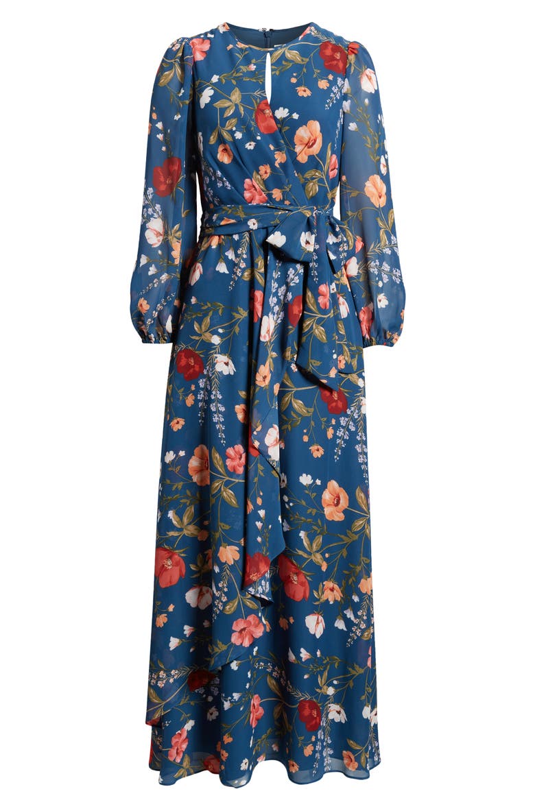 Floral Long Sleeve Maxi Dress, Alternate, color, TEAL