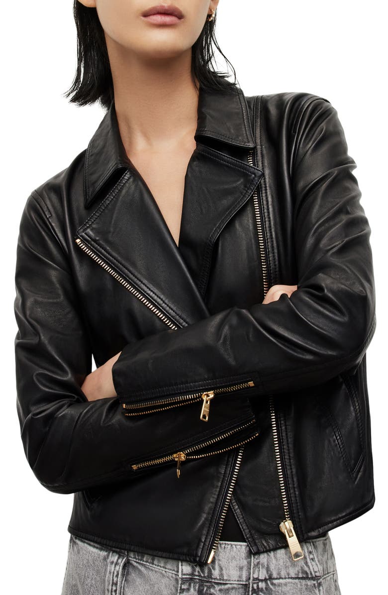 AllSaints Vela Leather Biker Jacket, Main, color,
