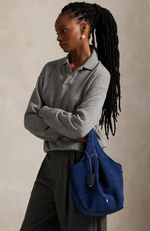 Polo Ralph Lauren Medium Polo Play Suede Tote In Blue
