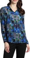 APNY Abstract Print Roll Tab Sleeve Chiffon Button-Up Shirt
