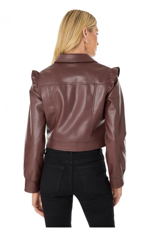 The Noli Shop Chantal Ruffle Sleeve Leather Jacket In Brown