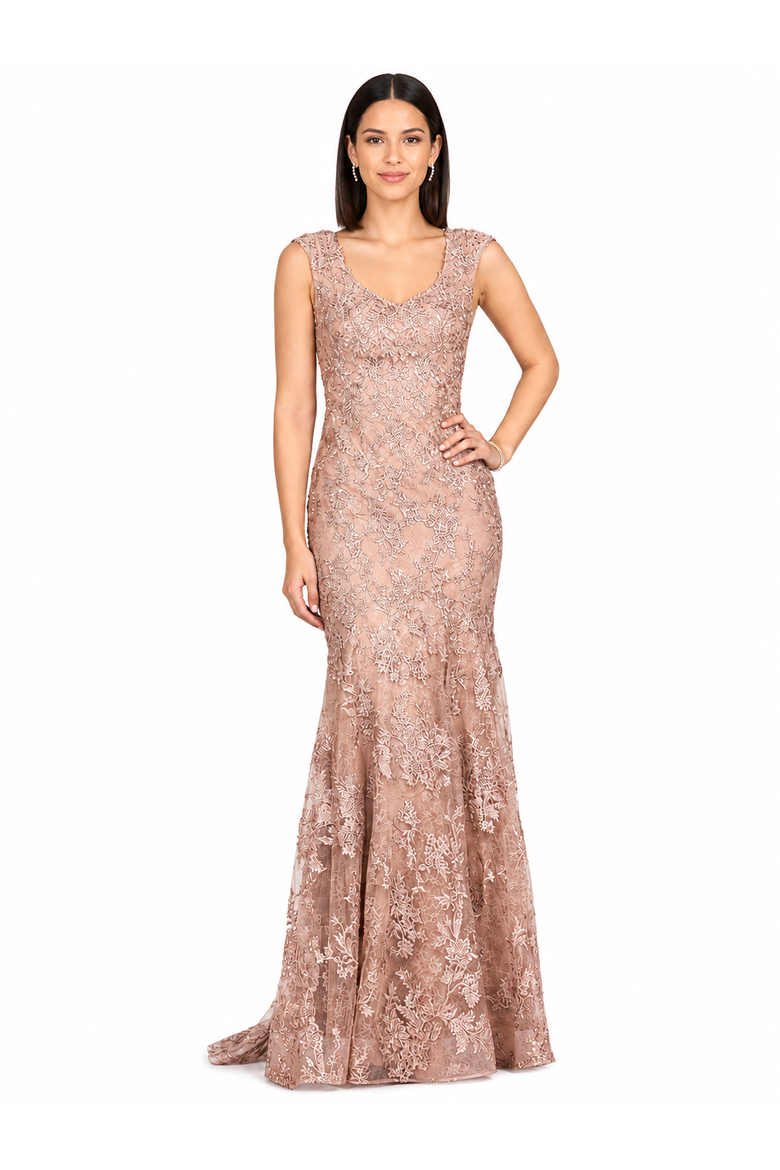 Sleeveless Mermaid Lace Embroidered Gown, Main, color, Blush