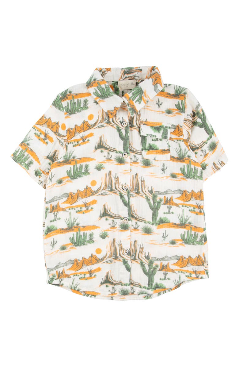 Miki Miette Kids' Print Short Sleeve Button-Up Shirt, Main, color, 
