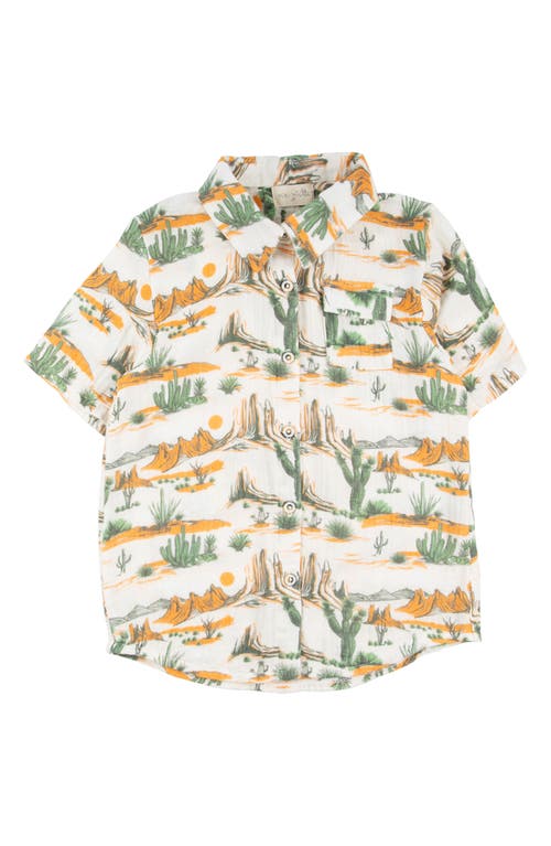 Miki Miette Kids' Print Short Sleeve Button-up Shirt In Western Front
