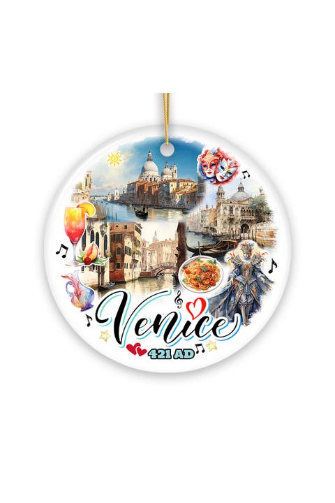 Venice Canal Carnival Round Ceramic Ornament