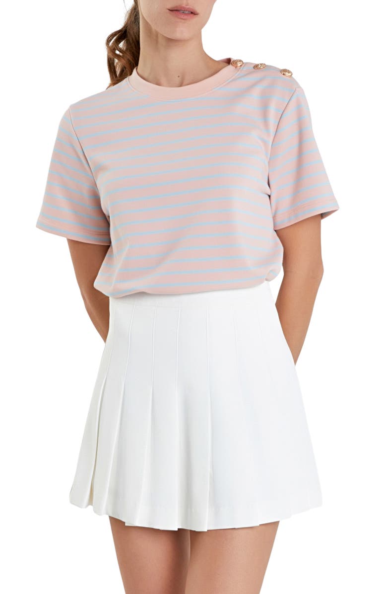 English Factory Button Stripe Jersey T-Shirt, Main, color, Pink/ Blue