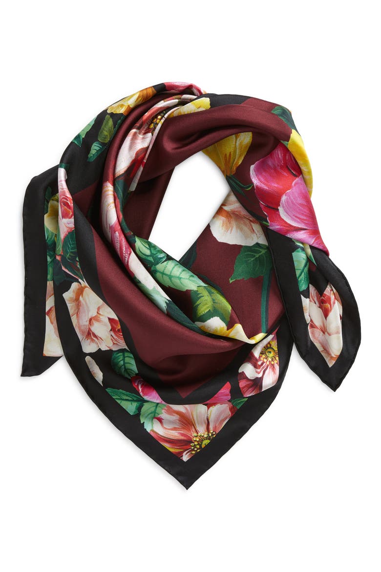 Floral Silk Scarf, Alternate, color, DARK RED PORT
