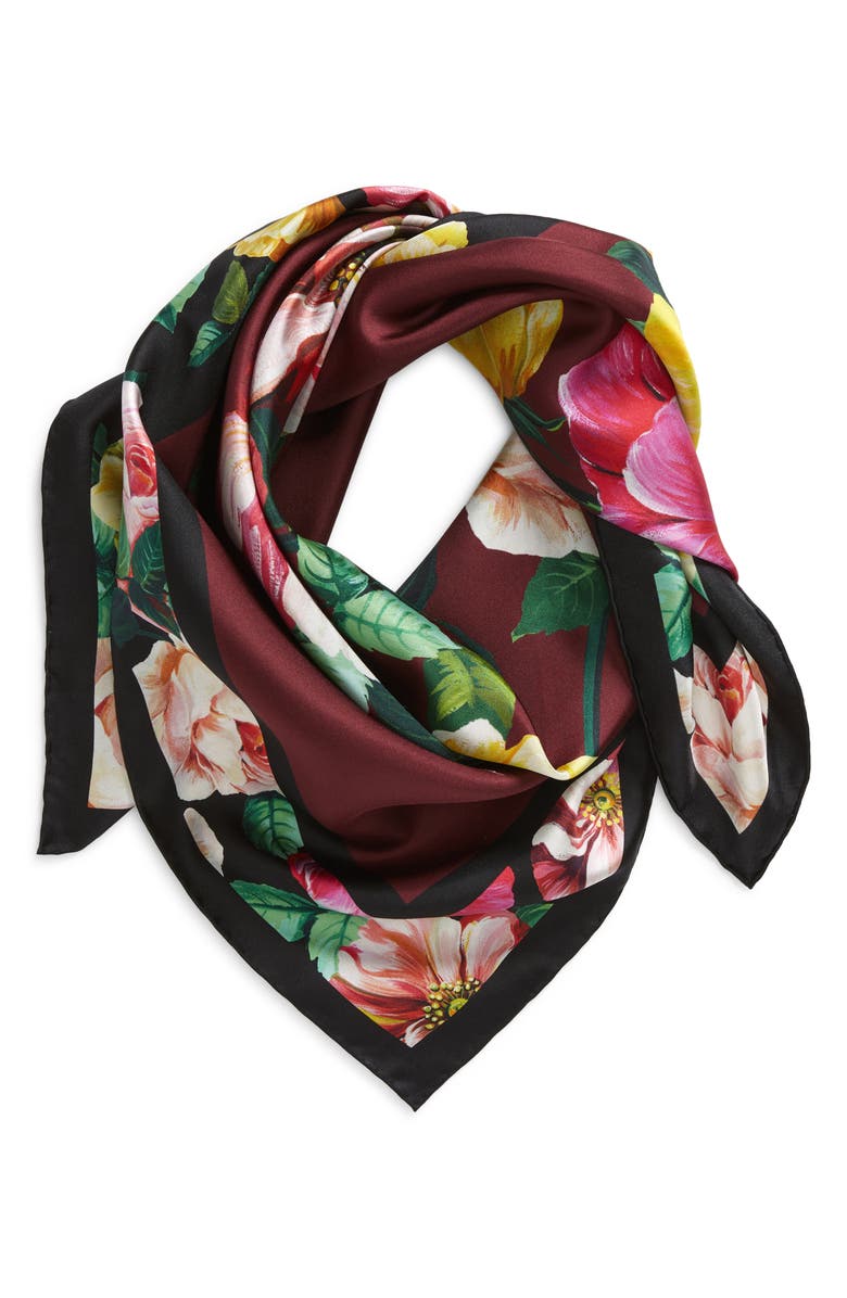 Dolce&Gabbana Floral Silk Scarf, Alternate, color,