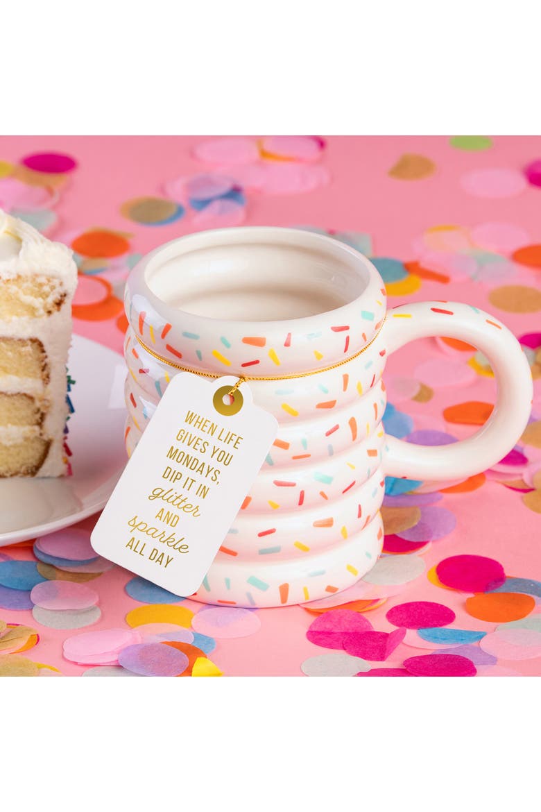 Dip It In Glitter Confetti Ribbed Mug Ceramic White 22 oz, Alternate, color, White