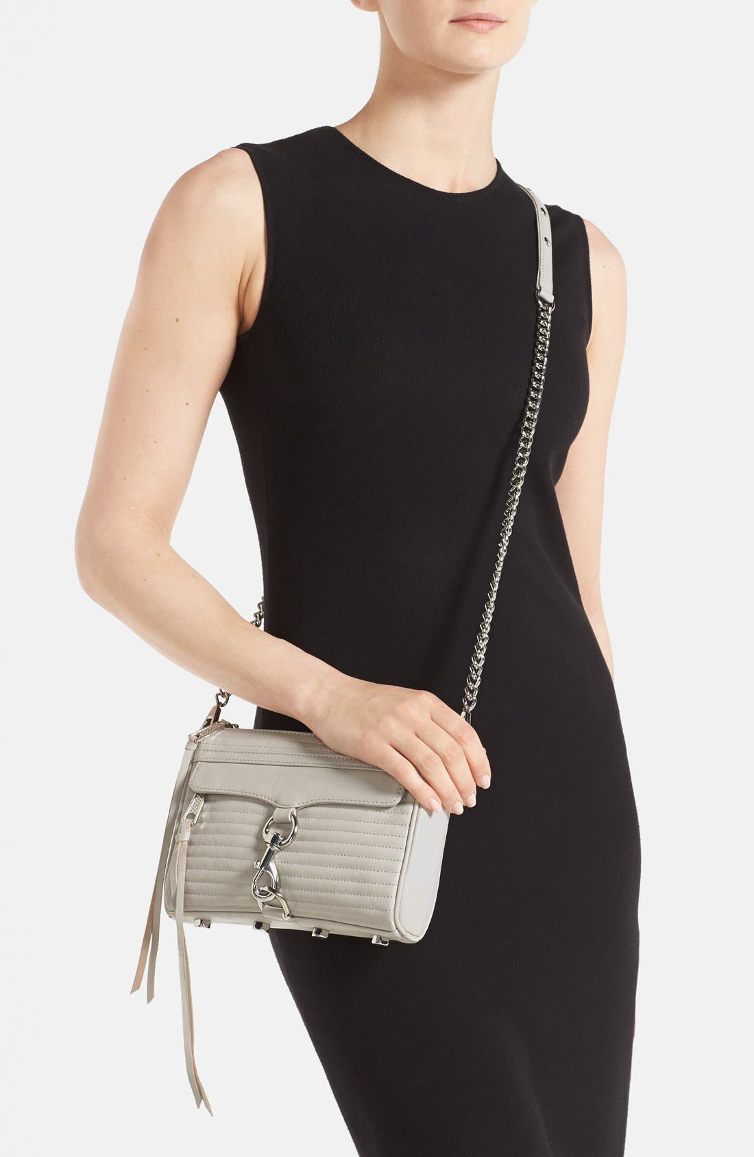 'Line Quilted Mini MAC' Convertible Crossbody Bag, Alternate, color, ASH