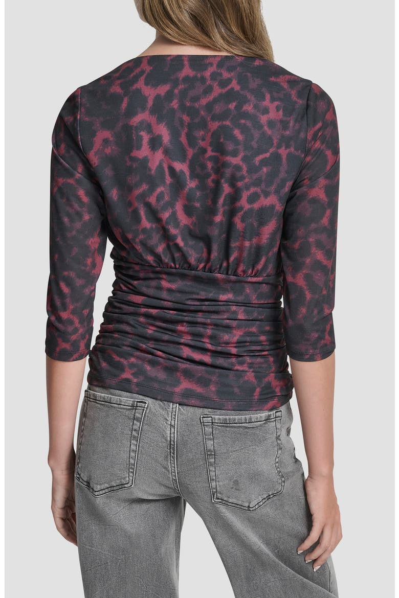 Ruched Knit Zip-Up Top, Alternate, color, MERLOT CHEETAH