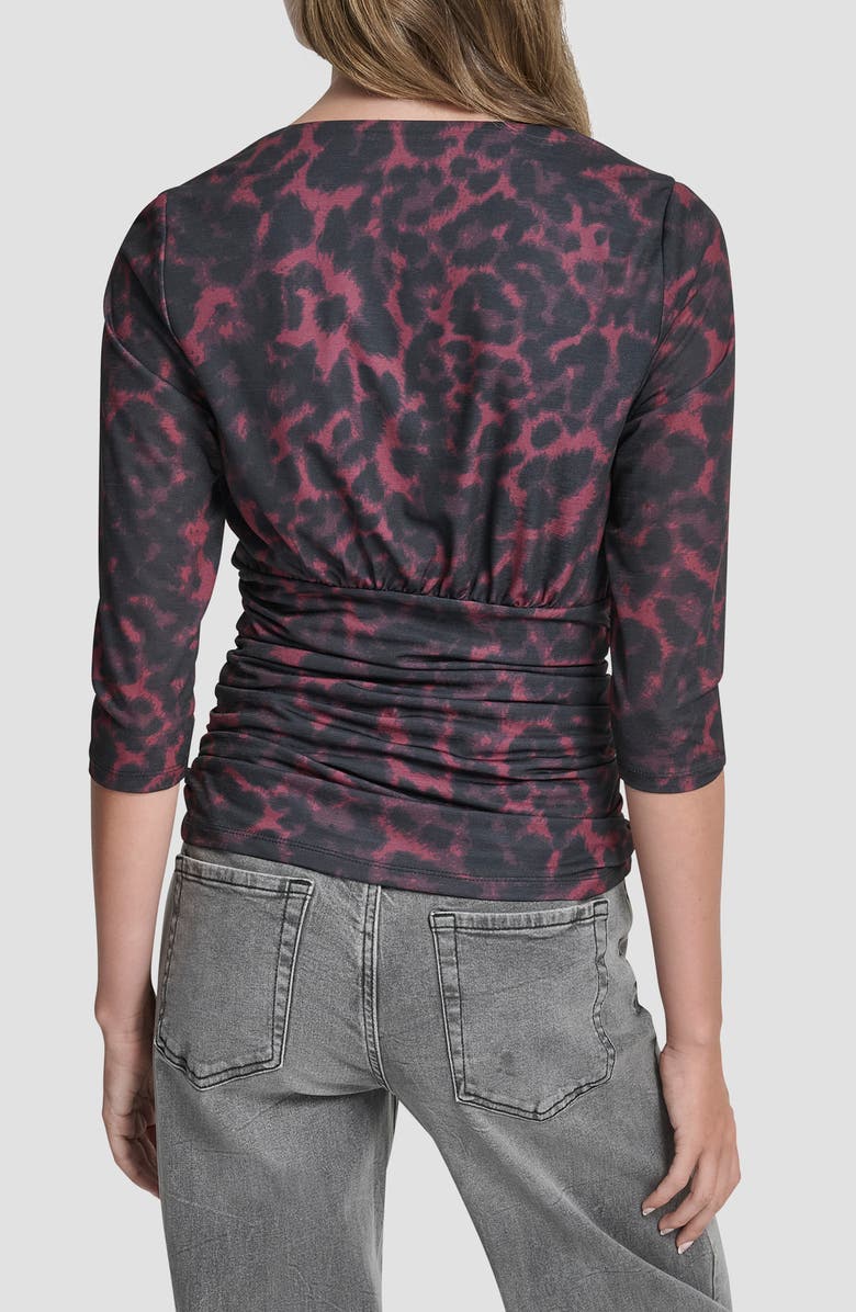 DKNY Ruched Knit Zip-Up Top, Alternate, color, Merlot Cheetah