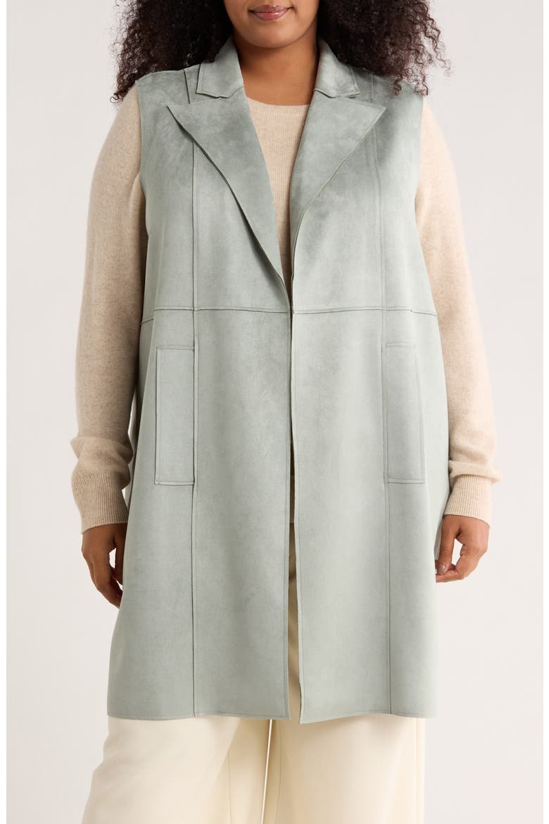 Faux Suede Notch Lapel Vest, Main, color, FRESCO SAGE