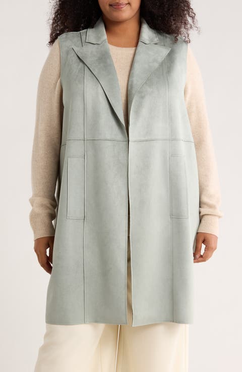 Faux Suede Notch Lapel Vest (Plus)